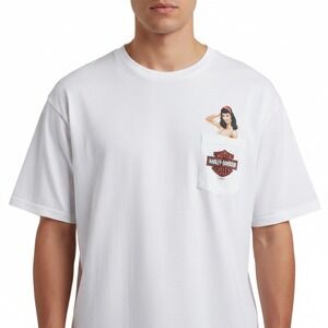 Harley Davidson T-Shirt Men's 3XL White Pin Up Girl Laurel Maryland Graphic Tee
